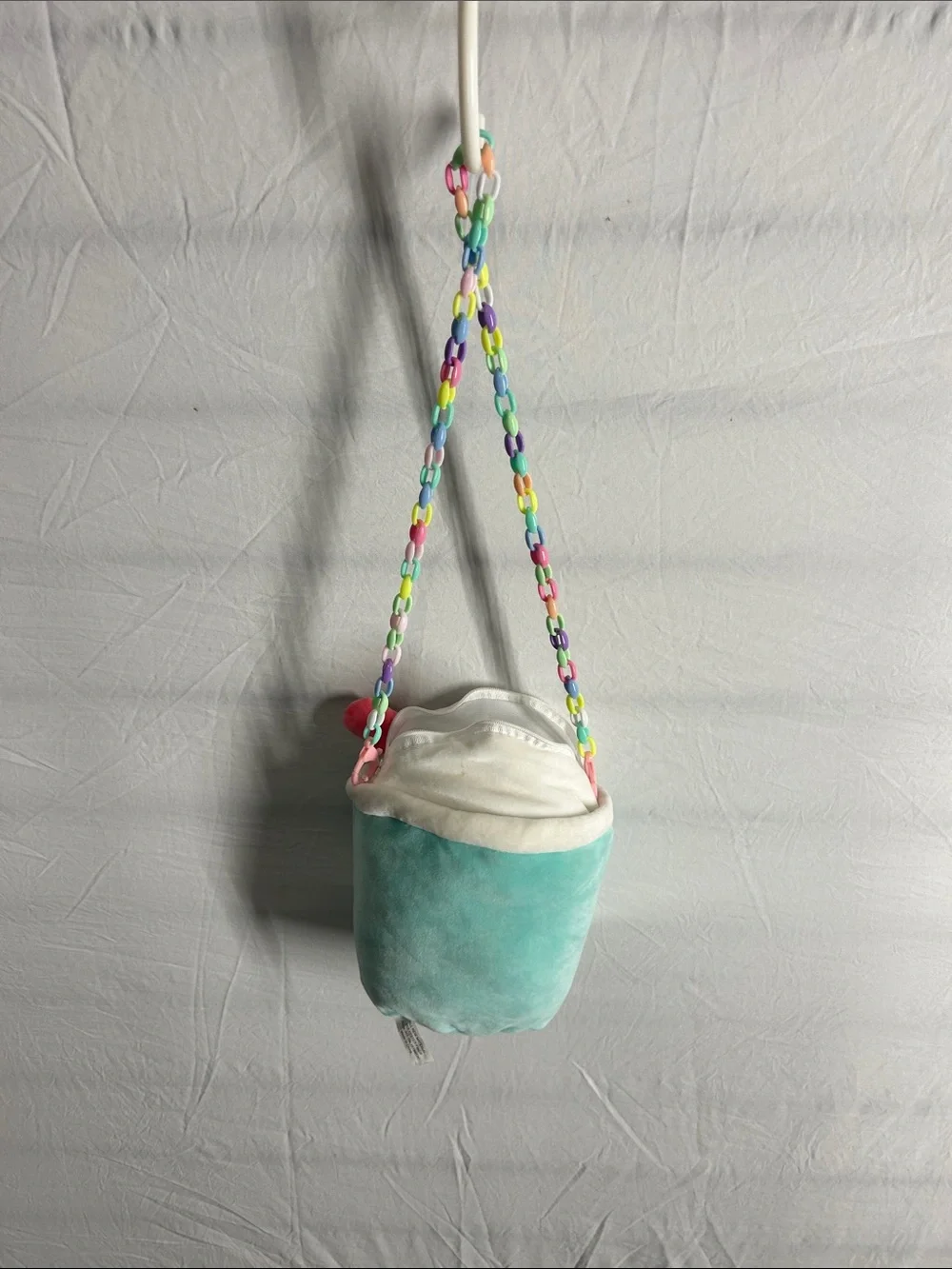 Hobby Lobby Plush Drink Crossbody - Mint, White & Pastel Chain